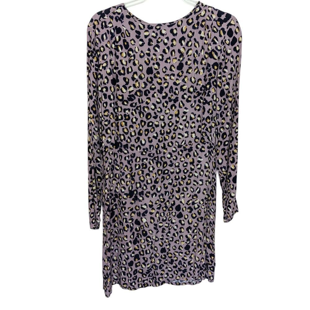H&M 8 Dress Purple Leopard Animal Print Long Sleeve Womens Lightweight Zipper